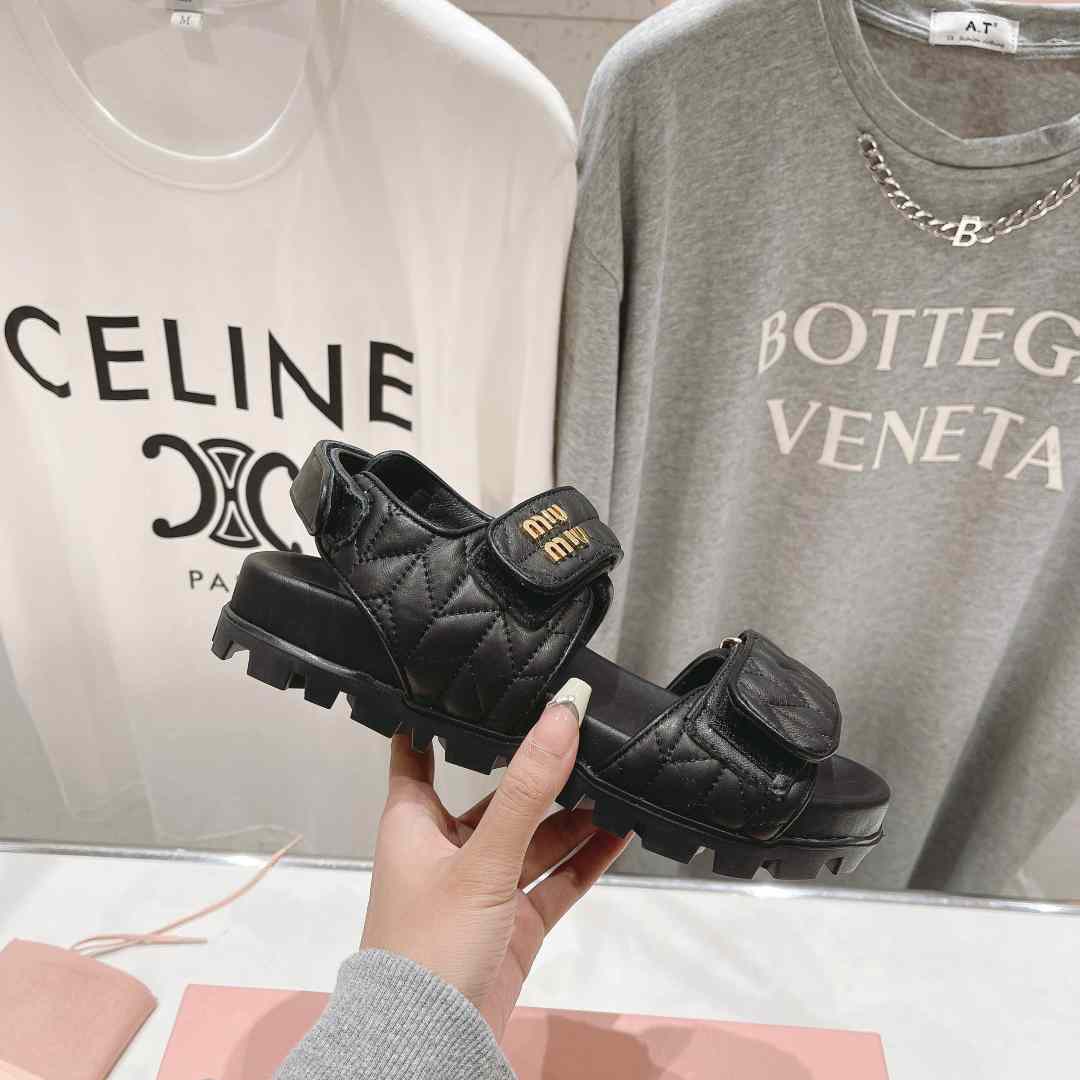 Miu Miu Sporty Matelassé Nappa Leather Sandals - PerfectKickZ