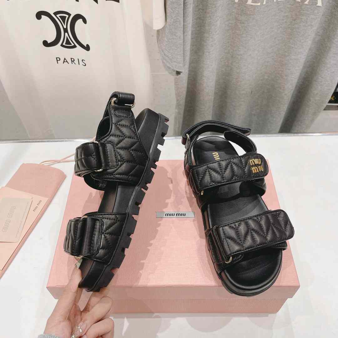 Miu Miu Sporty Matelassé Nappa Leather Sandals - PerfectKickZ