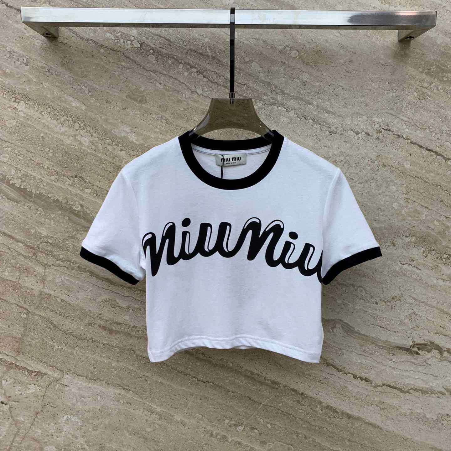 Miu Miu Logo-Printed Cropped T-Shirt - PerfectKickZ