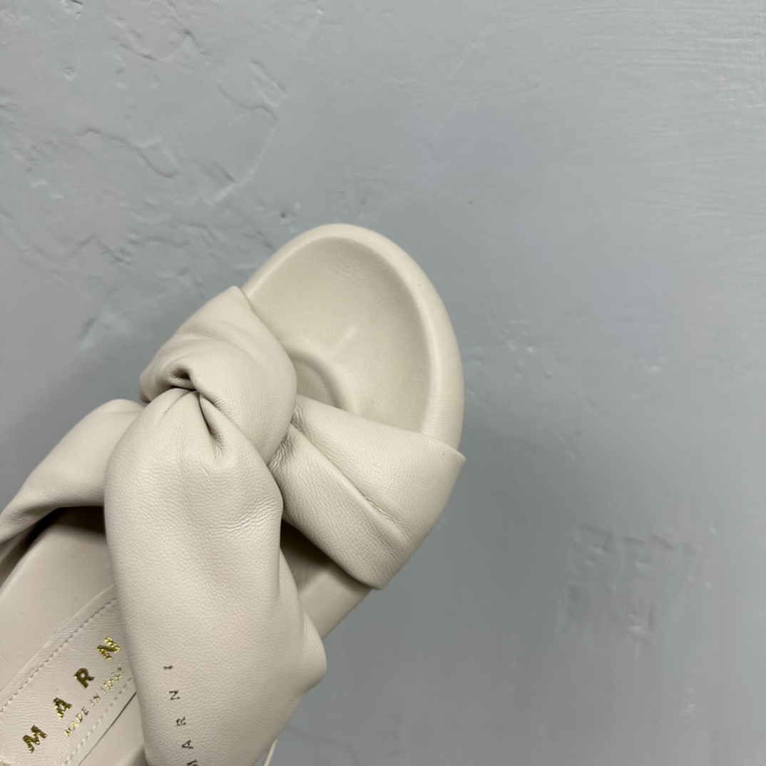 Marni Ivory Twisted Leather Bubble Sandal - PerfectKickZ