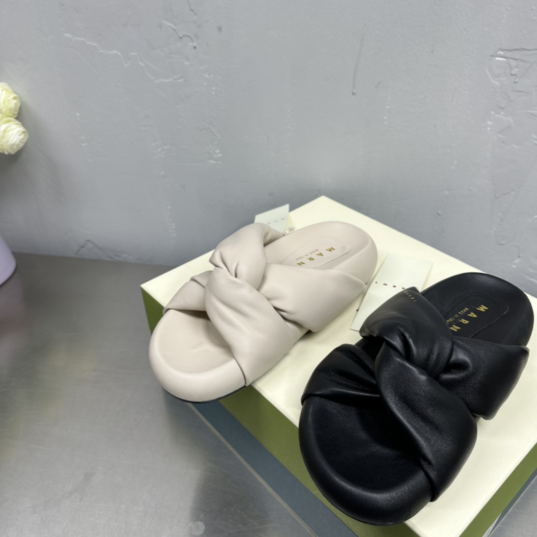 Marni Ivory Twisted Leather Bubble Sandal - PerfectKickZ