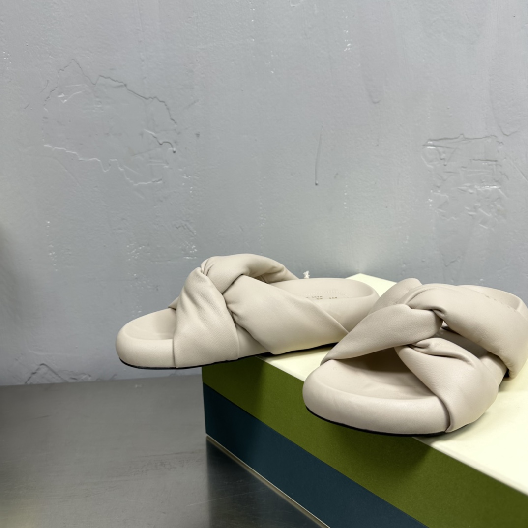 Marni Ivory Twisted Leather Bubble Sandal - PerfectKickZ