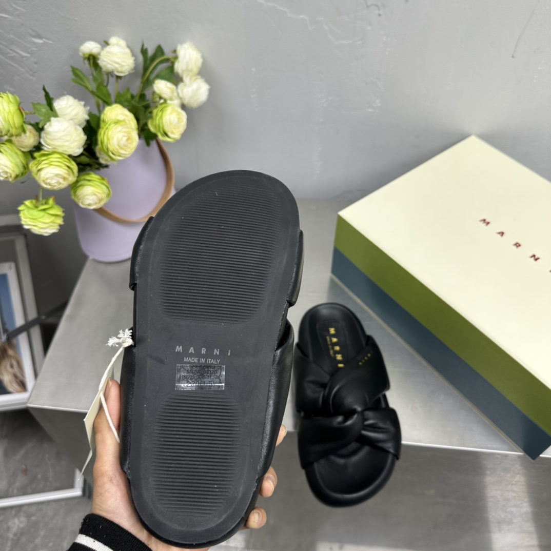 Marni Black Twisted Leather Bubble Sandal - PerfectKickZ