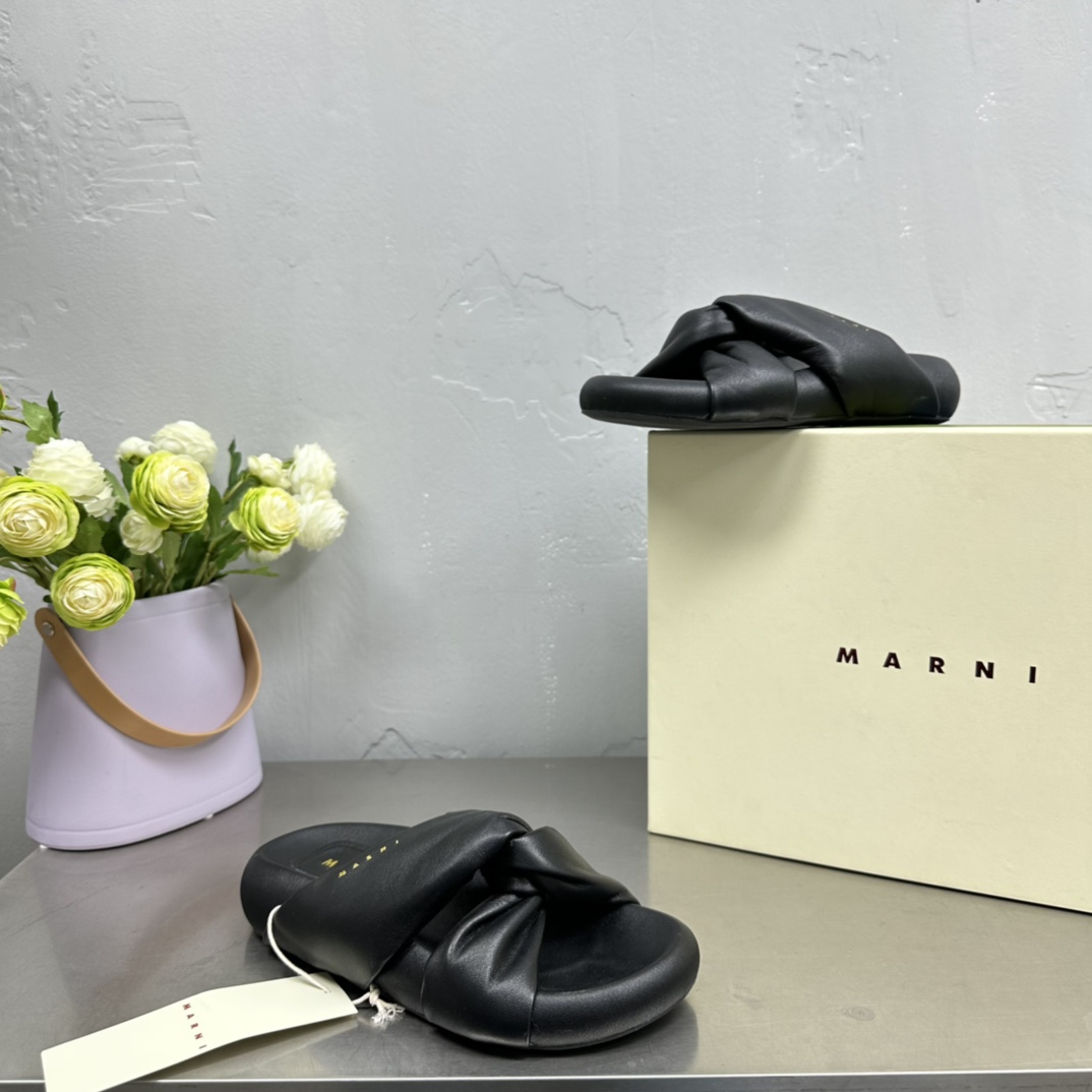 Marni Black Twisted Leather Bubble Sandal - PerfectKickZ