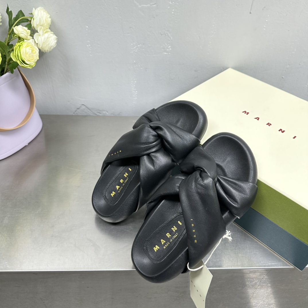 Marni Black Twisted Leather Bubble Sandal - PerfectKickZ