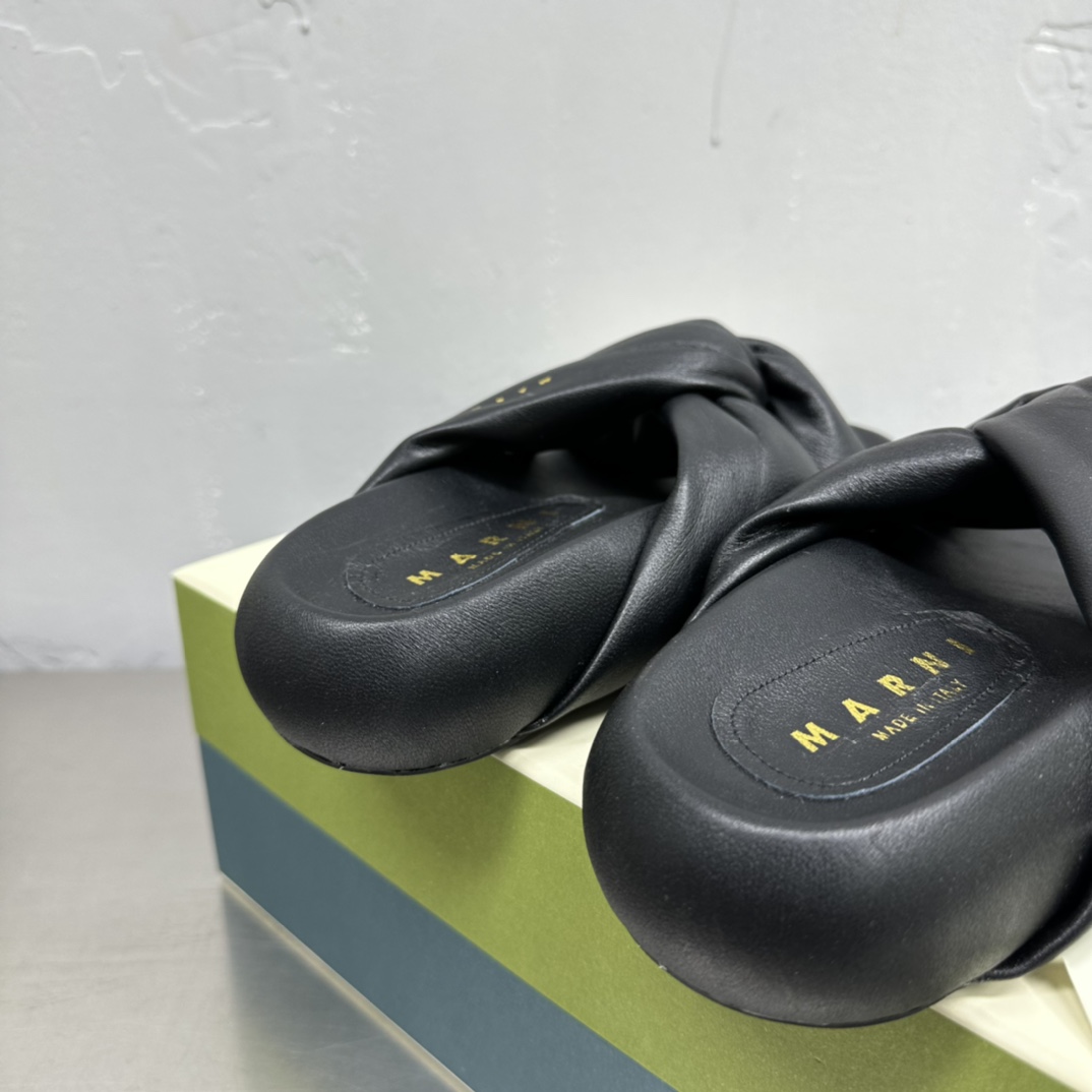 Marni Black Twisted Leather Bubble Sandal - PerfectKickZ