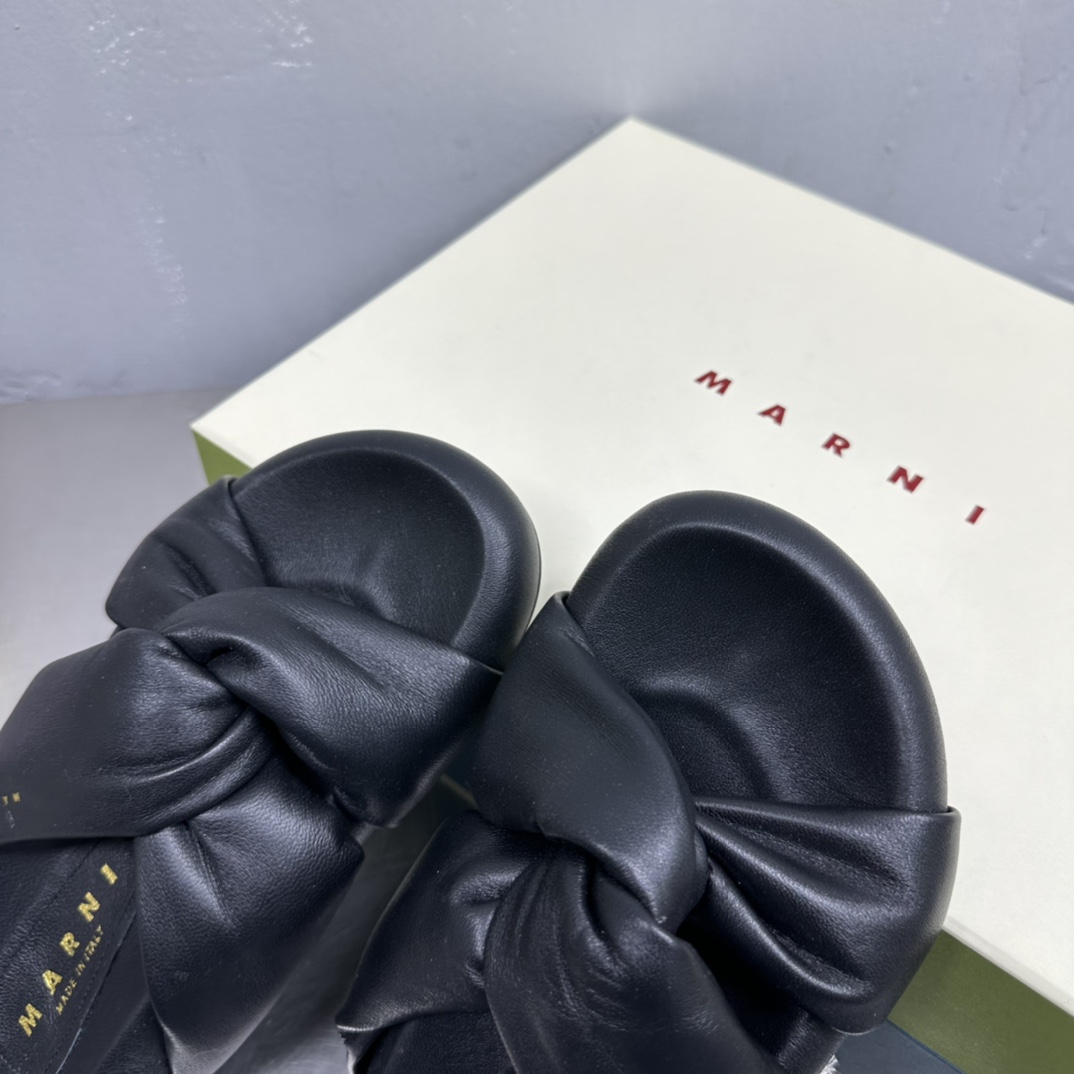 Marni Black Twisted Leather Bubble Sandal - PerfectKickZ