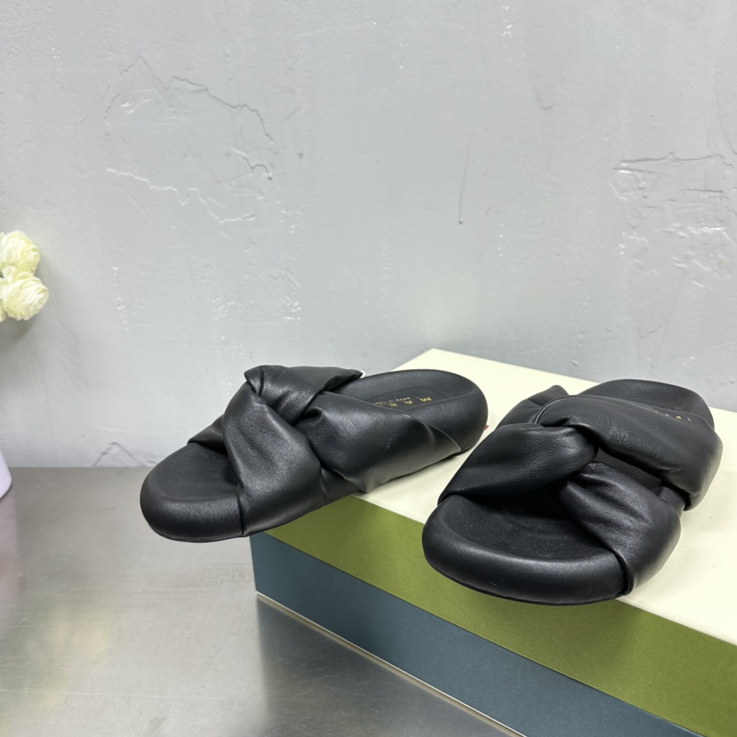 Marni Black Twisted Leather Bubble Sandal - PerfectKickZ