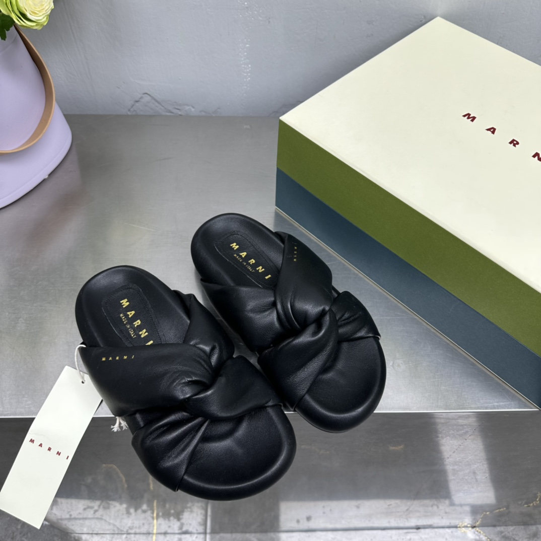 Marni Black Twisted Leather Bubble Sandal - PerfectKickZ
