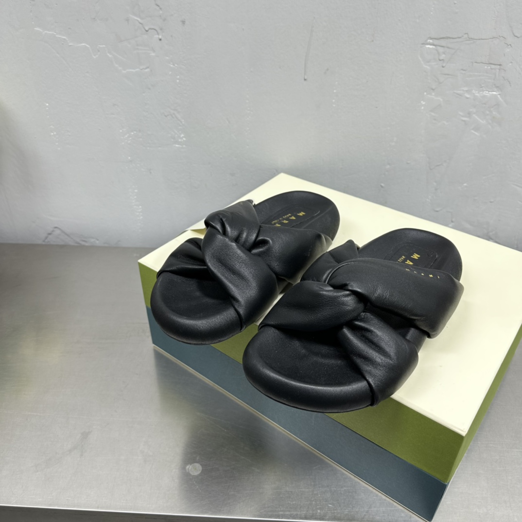 Marni Black Twisted Leather Bubble Sandal - PerfectKickZ