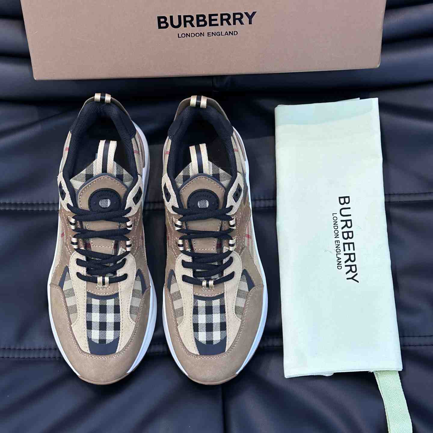 Burberry Beige Leather And Check Print Trainer - PerfectKickZ