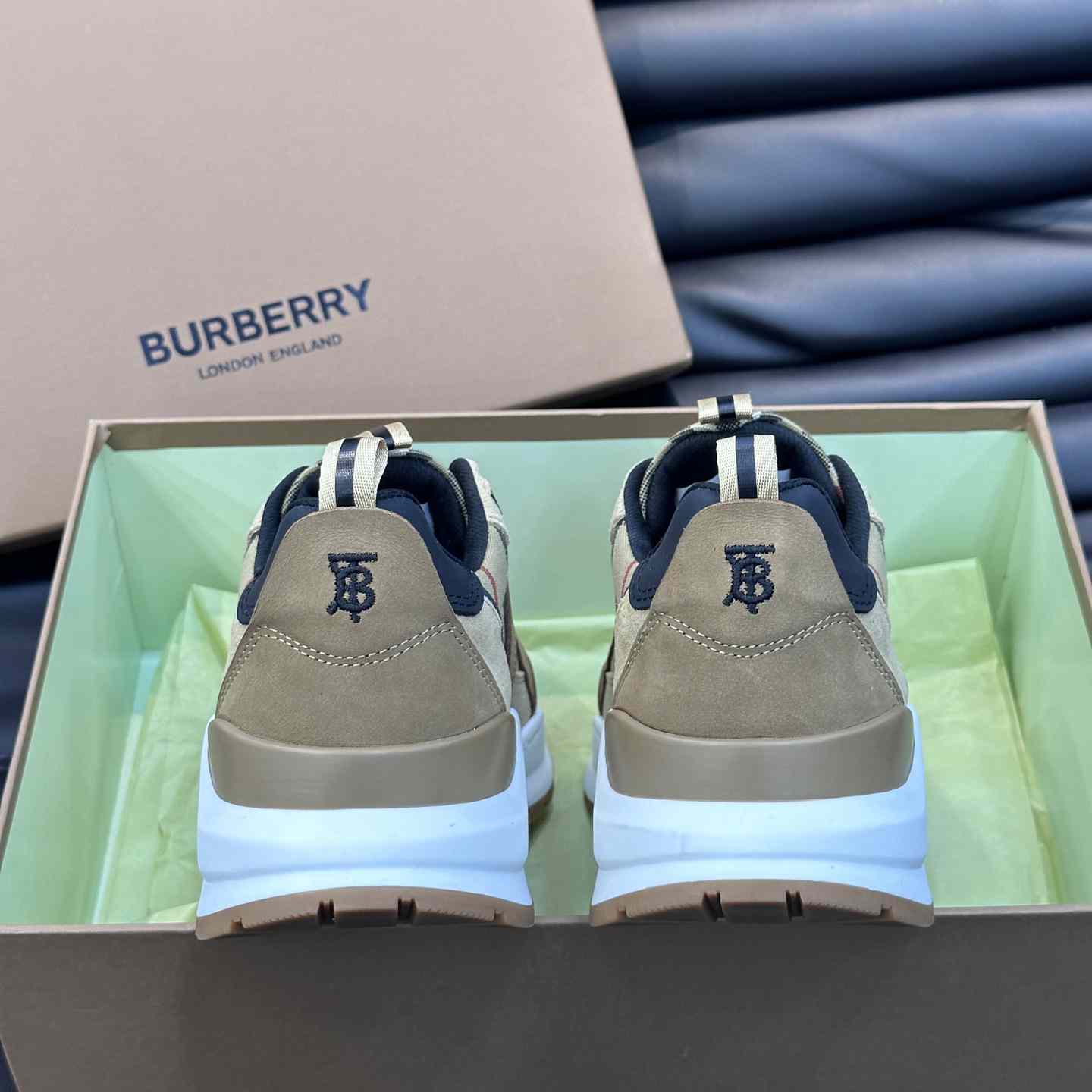 Burberry Beige Leather And Check Print Trainer - PerfectKickZ