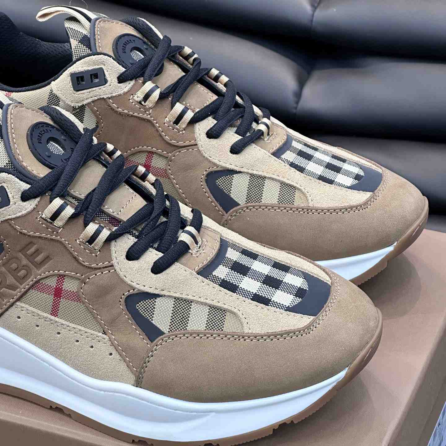 Burberry Beige Leather And Check Print Trainer - PerfectKickZ