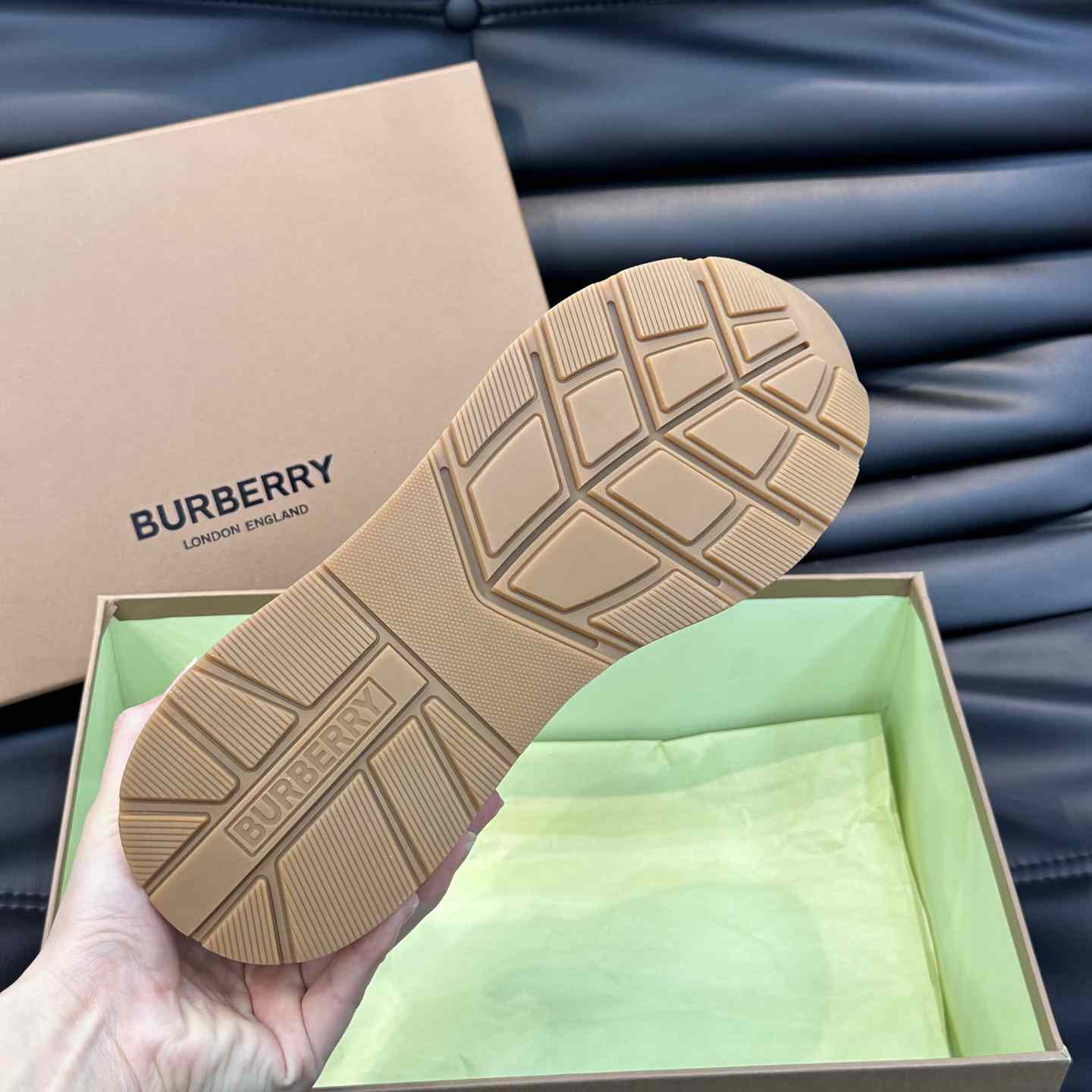 Burberry Beige Leather And Check Print Trainer - PerfectKickZ