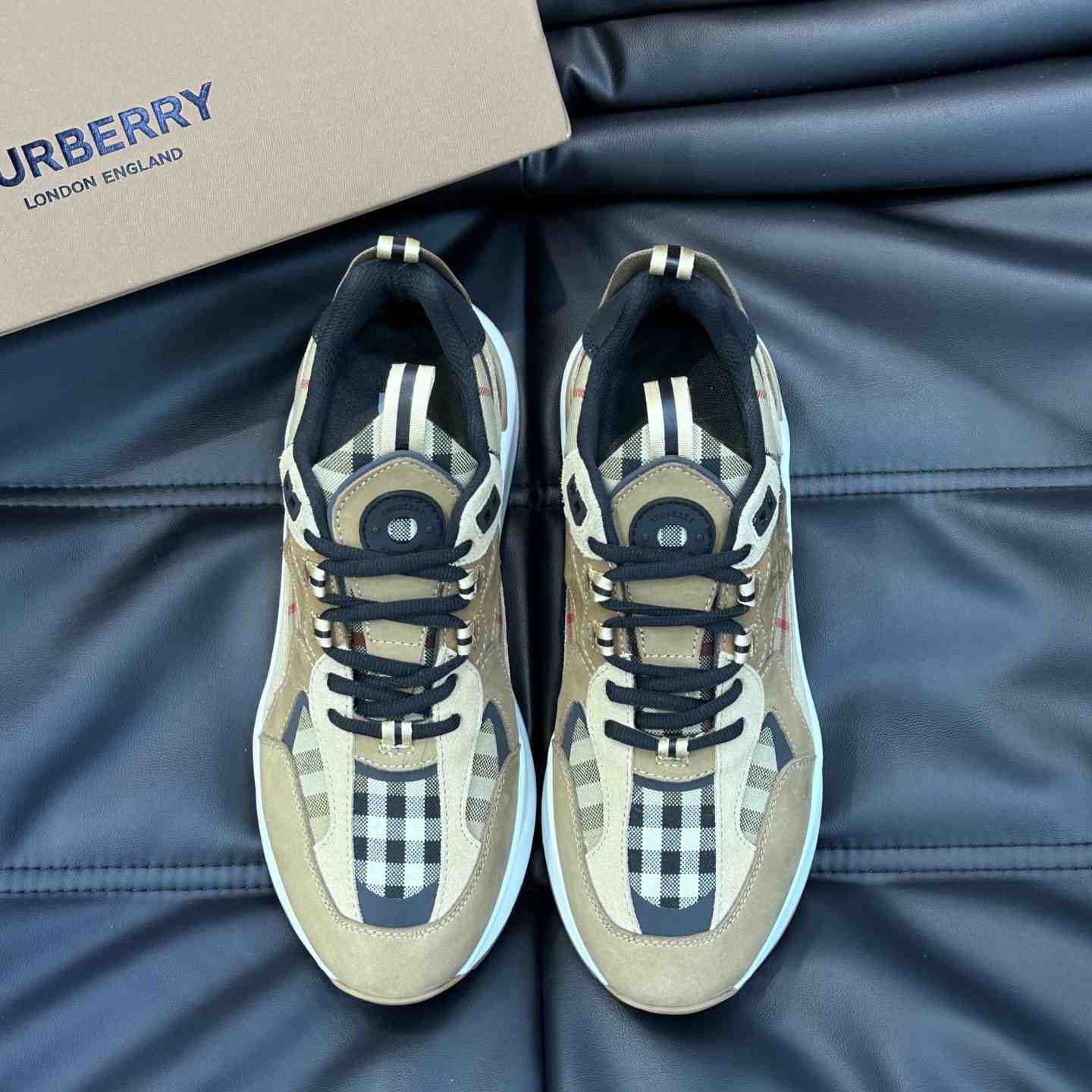 Burberry Beige Leather And Check Print Trainer - PerfectKickZ