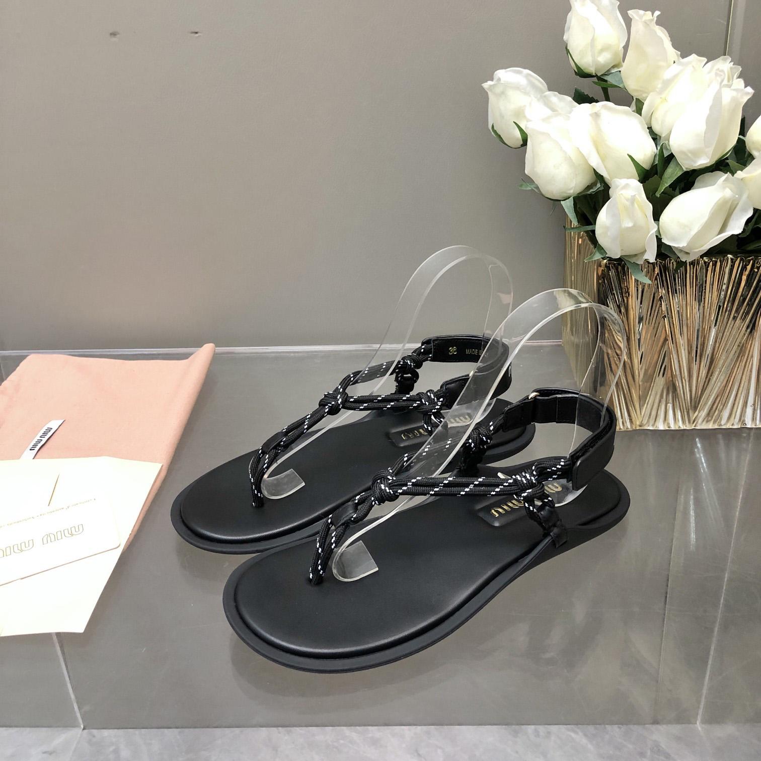 Miu Miu Riviere Cord And Leather Sandals - PerfectKickZ