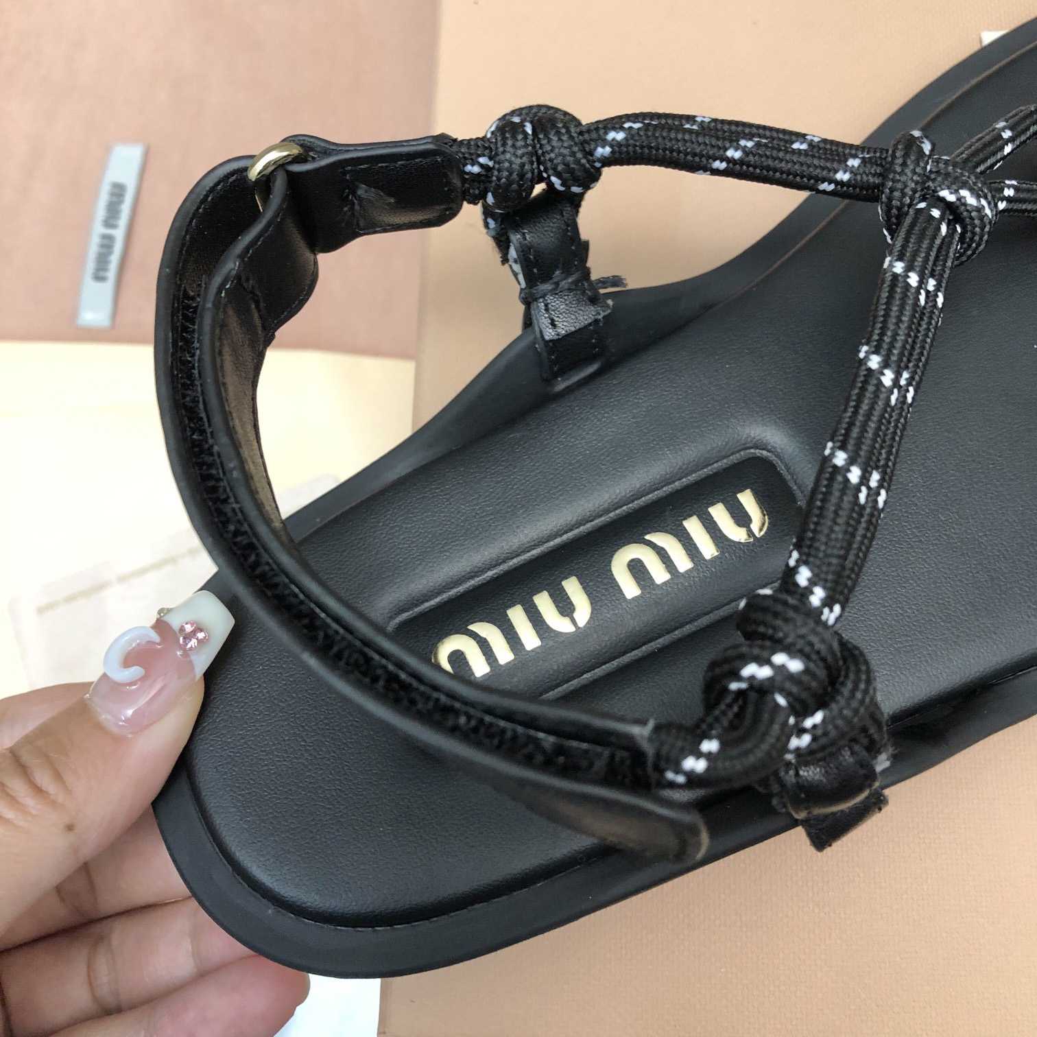 Miu Miu Riviere Cord And Leather Sandals - PerfectKickZ