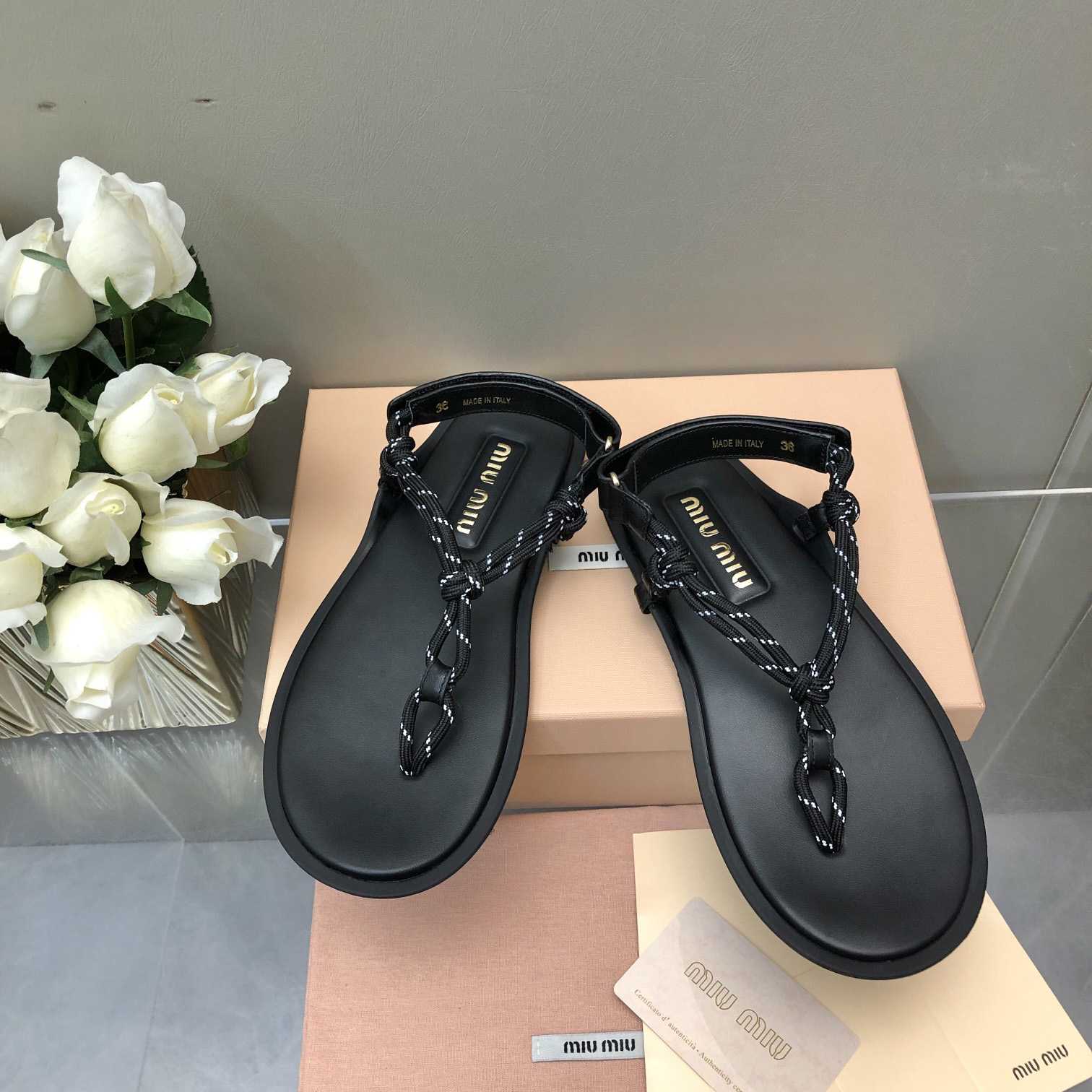 Miu Miu Riviere Cord And Leather Sandals - PerfectKickZ