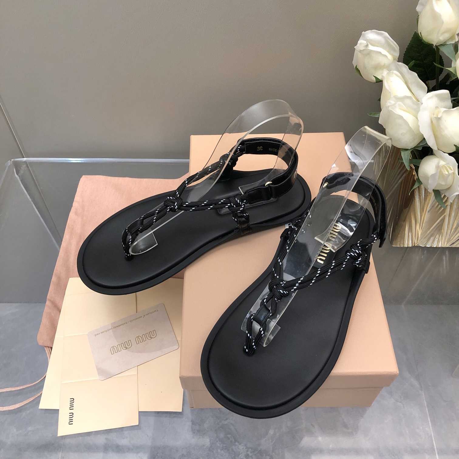 Miu Miu Riviere Cord And Leather Sandals - PerfectKickZ