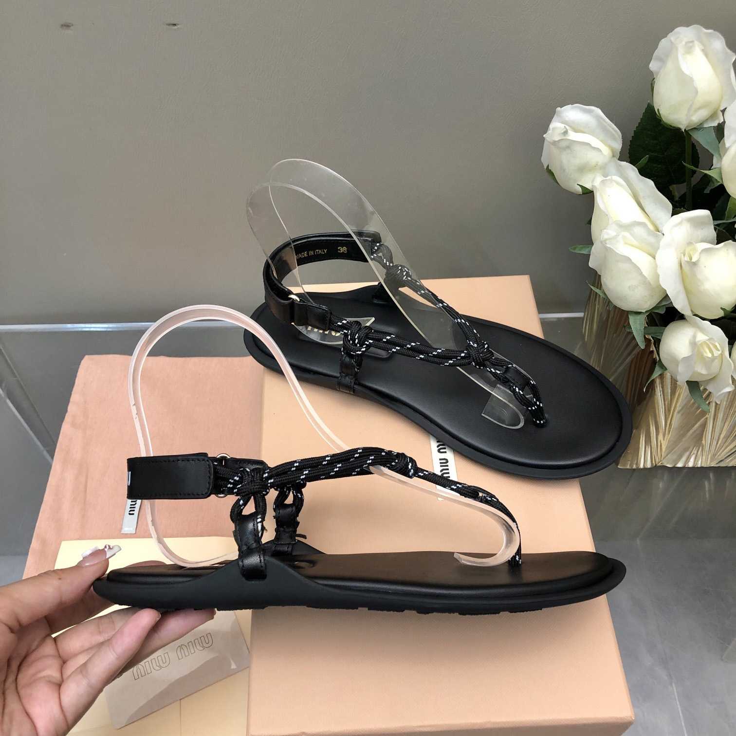 Miu Miu Riviere Cord And Leather Sandals - PerfectKickZ