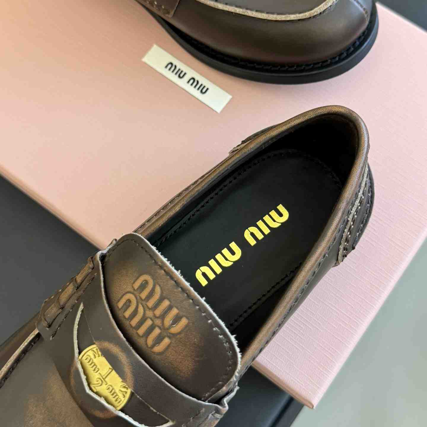 Miu Miu Vintage-effect Leather Penny Loafers - PerfectKickZ