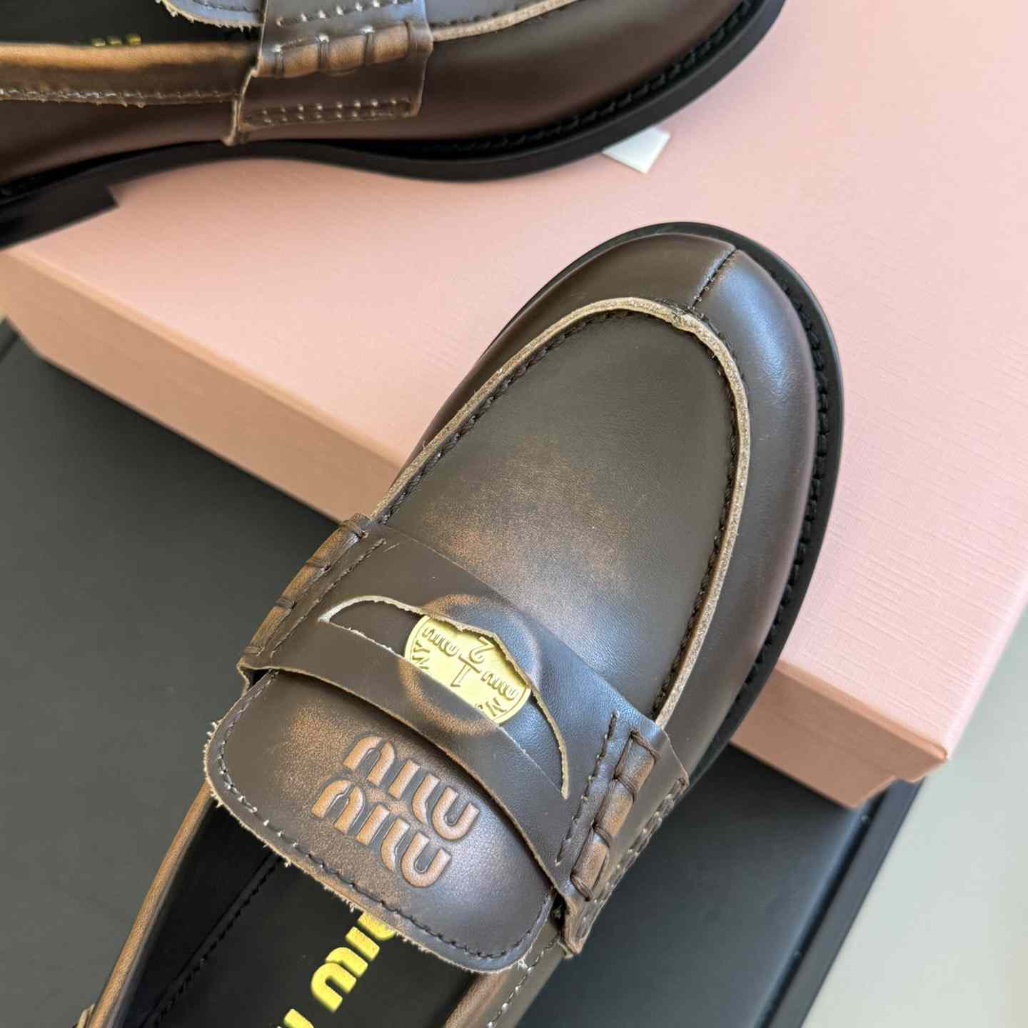 Miu Miu Vintage-effect Leather Penny Loafers - PerfectKickZ