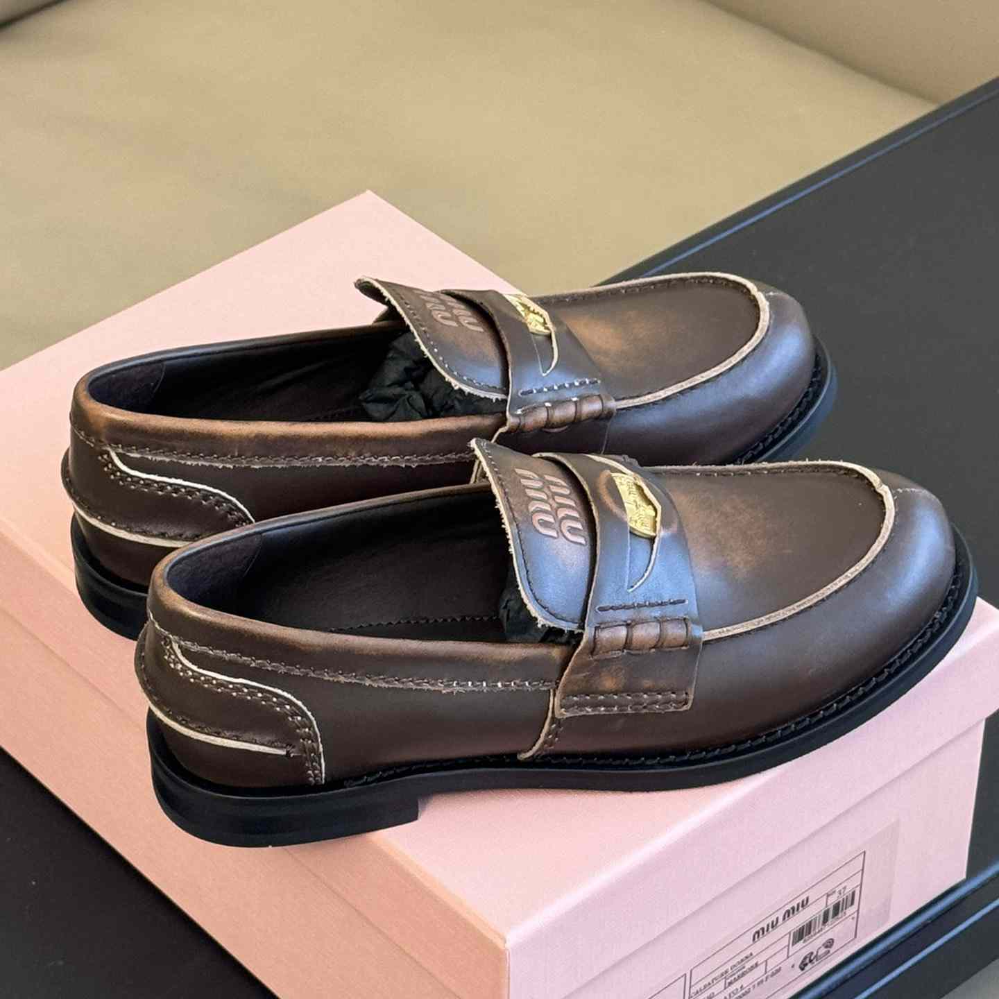 Miu Miu Vintage-effect Leather Penny Loafers - PerfectKickZ