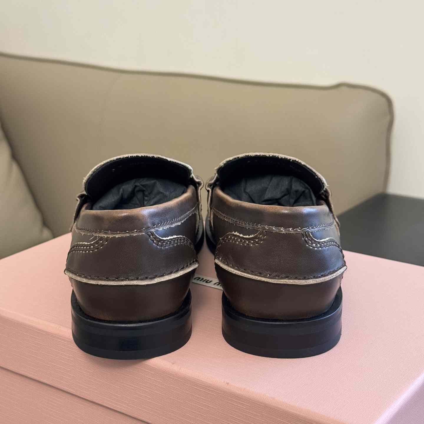 Miu Miu Vintage-effect Leather Penny Loafers - PerfectKickZ