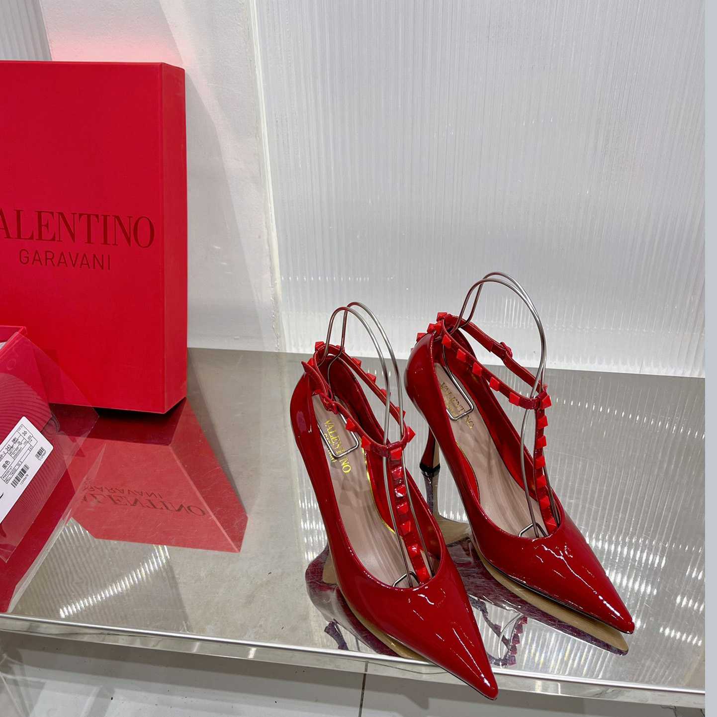 Valenti Rockstud Patent Leather Pumps With Matching Studs 100mm - PerfectKickZ