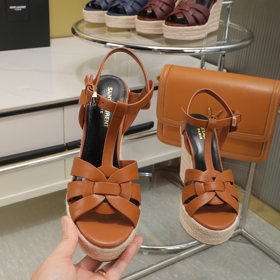 Saint Laurent T-strap Wedge Sandals - PerfectKickZ