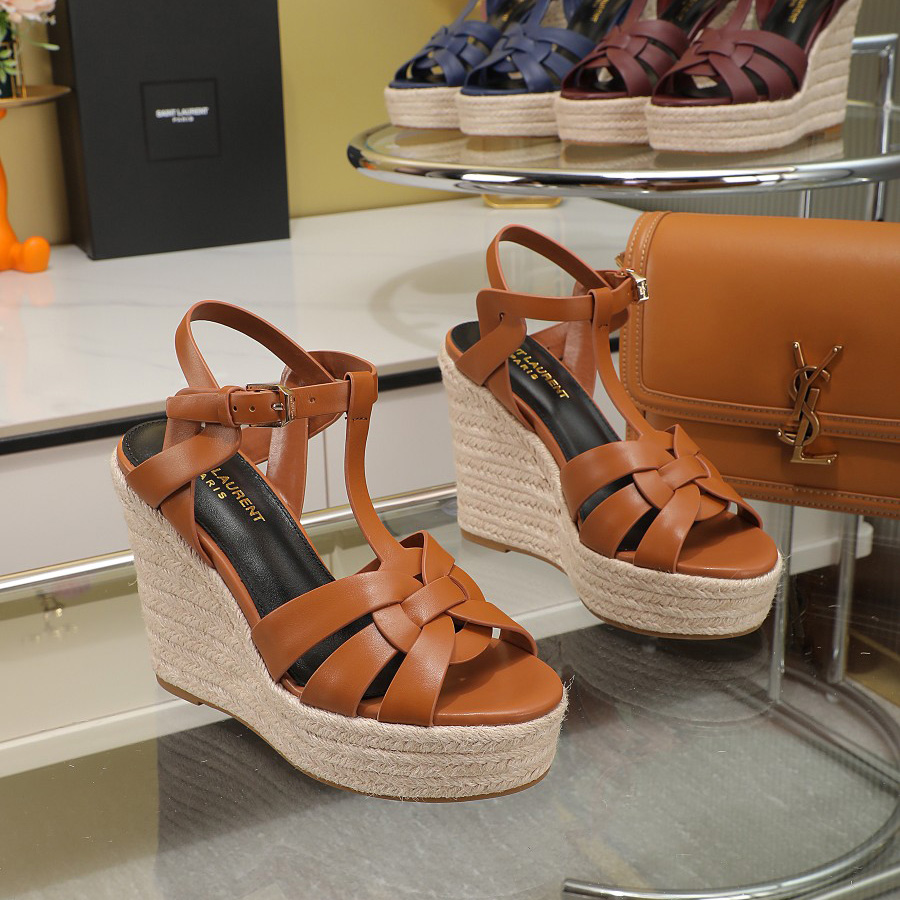 Saint Laurent T-strap Wedge Sandals - PerfectKickZ