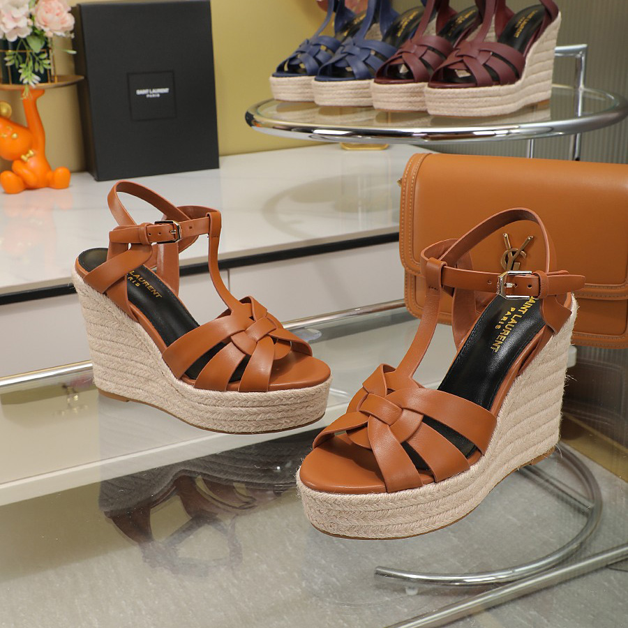 Saint Laurent T-strap Wedge Sandals - PerfectKickZ