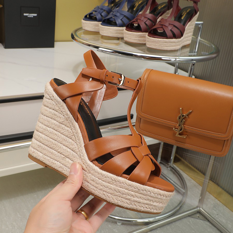 Saint Laurent T-strap Wedge Sandals - 