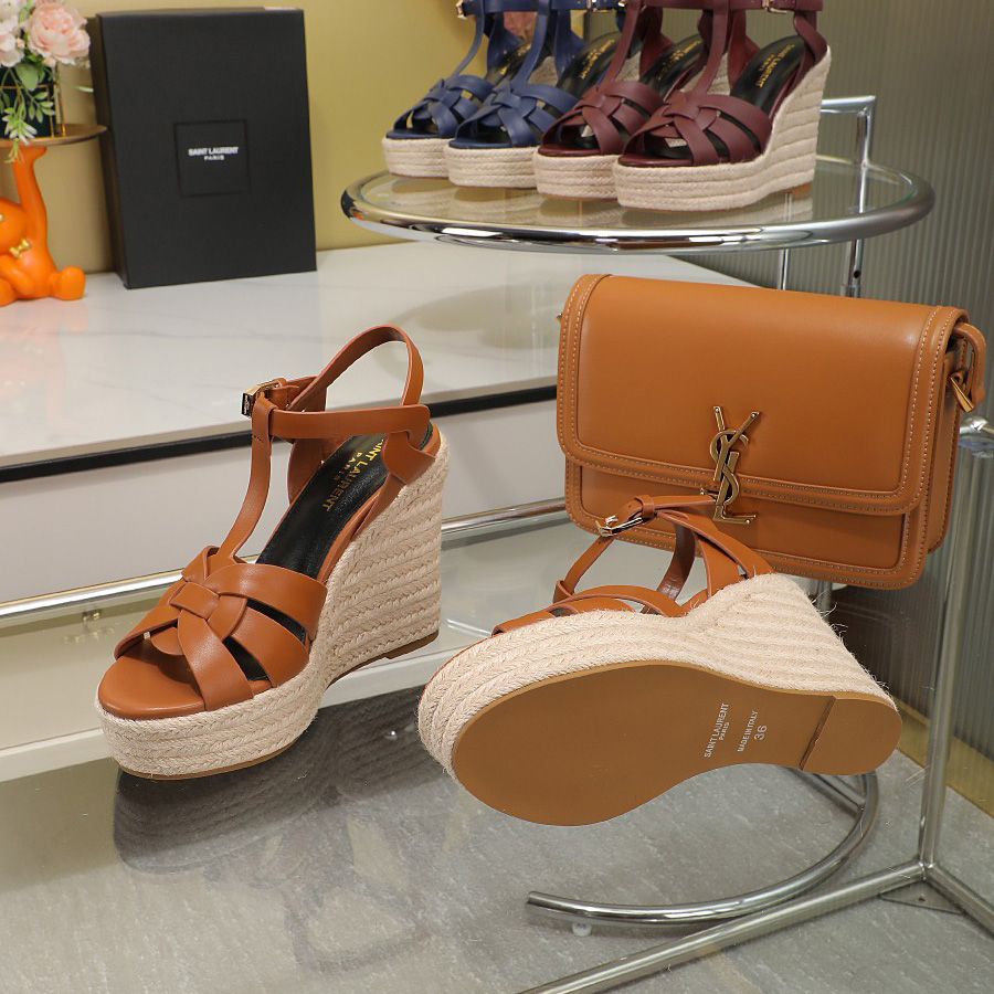 Saint Laurent T-strap Wedge Sandals - 