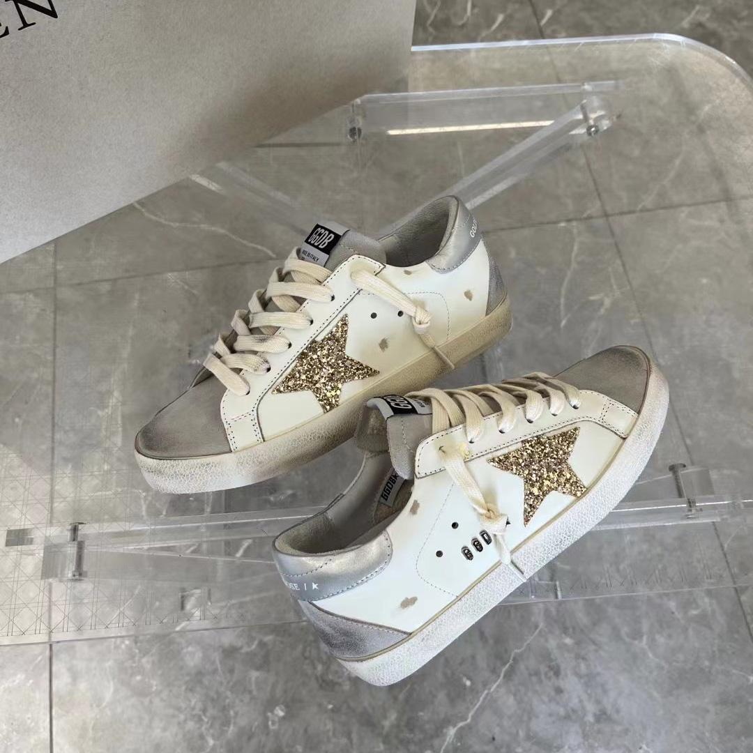 Golden Goose Hi Star White Glitter Gold Sneakers - PerfectKickZ