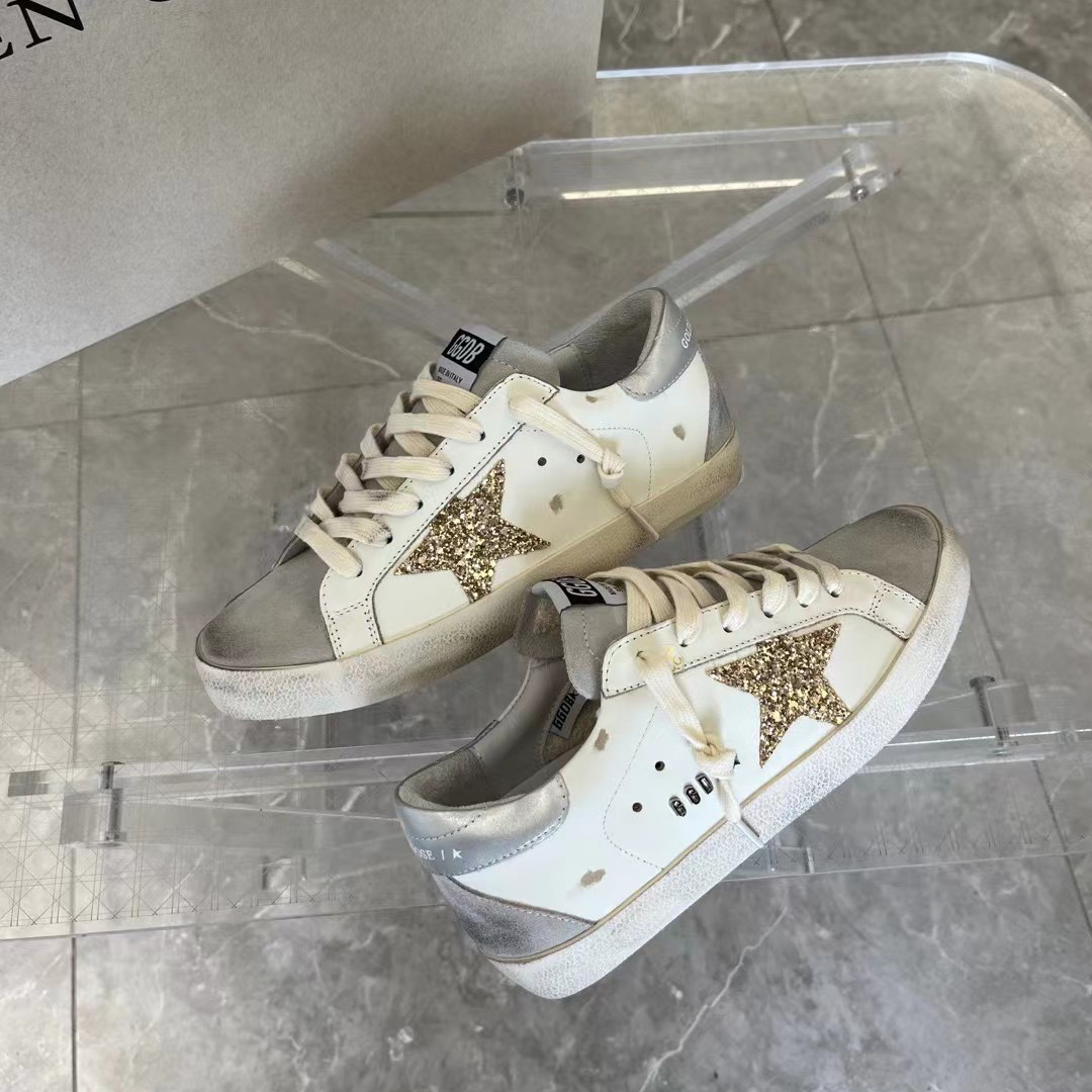 Golden Goose Hi Star White Glitter Gold Sneakers - PerfectKickZ
