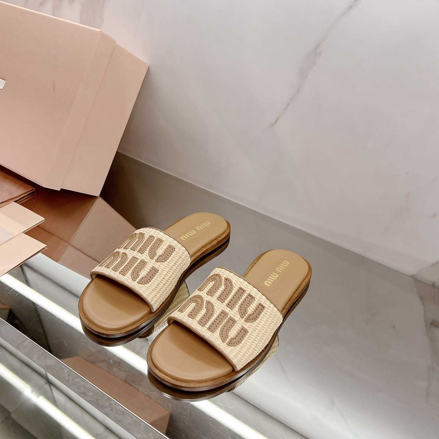 Miu Miu Raffia-effect Woven Fabric Slides - PerfectKickZ