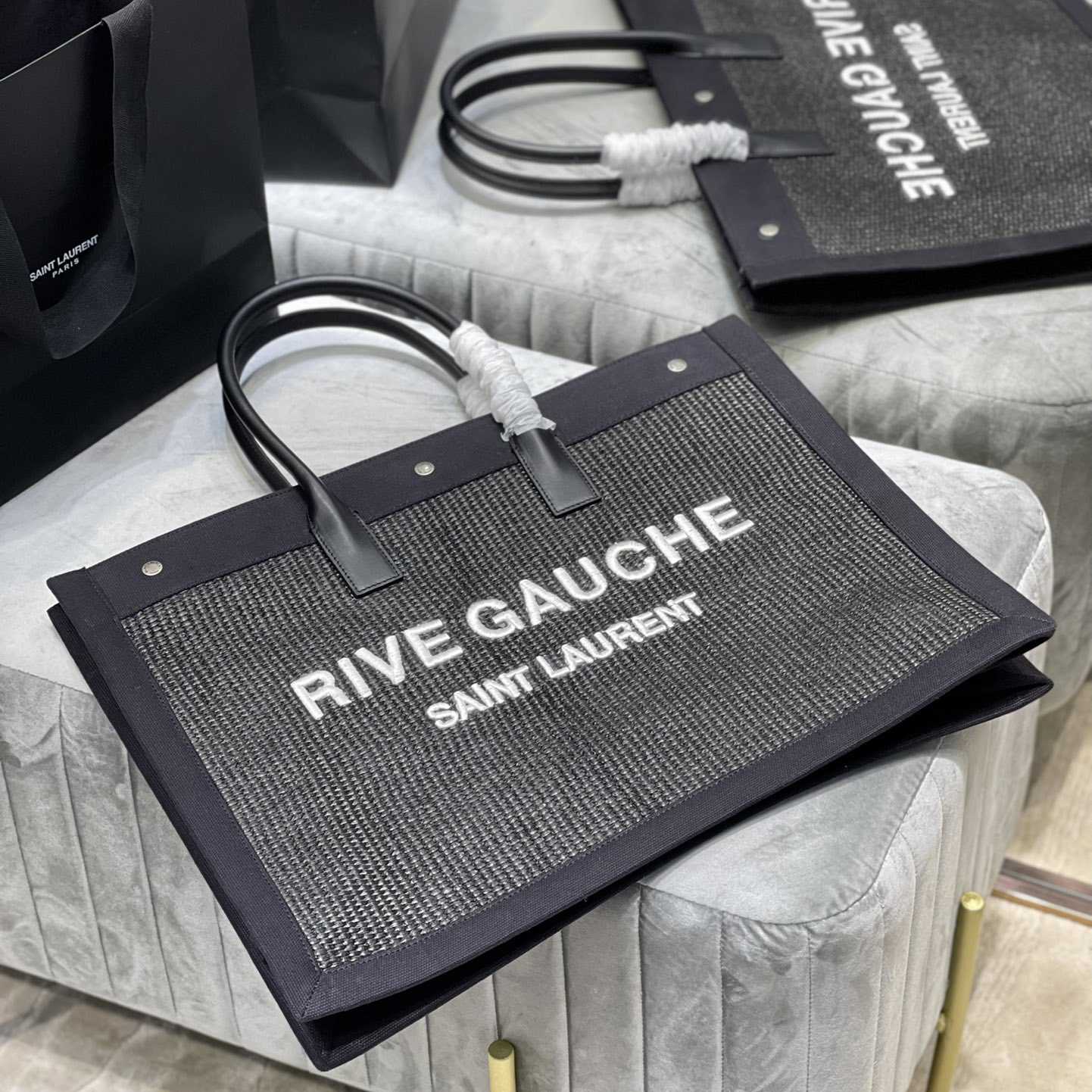Saint Laurent Rive Gauche Woven Tote Bag   48×36×16cm - PerfectKickZ