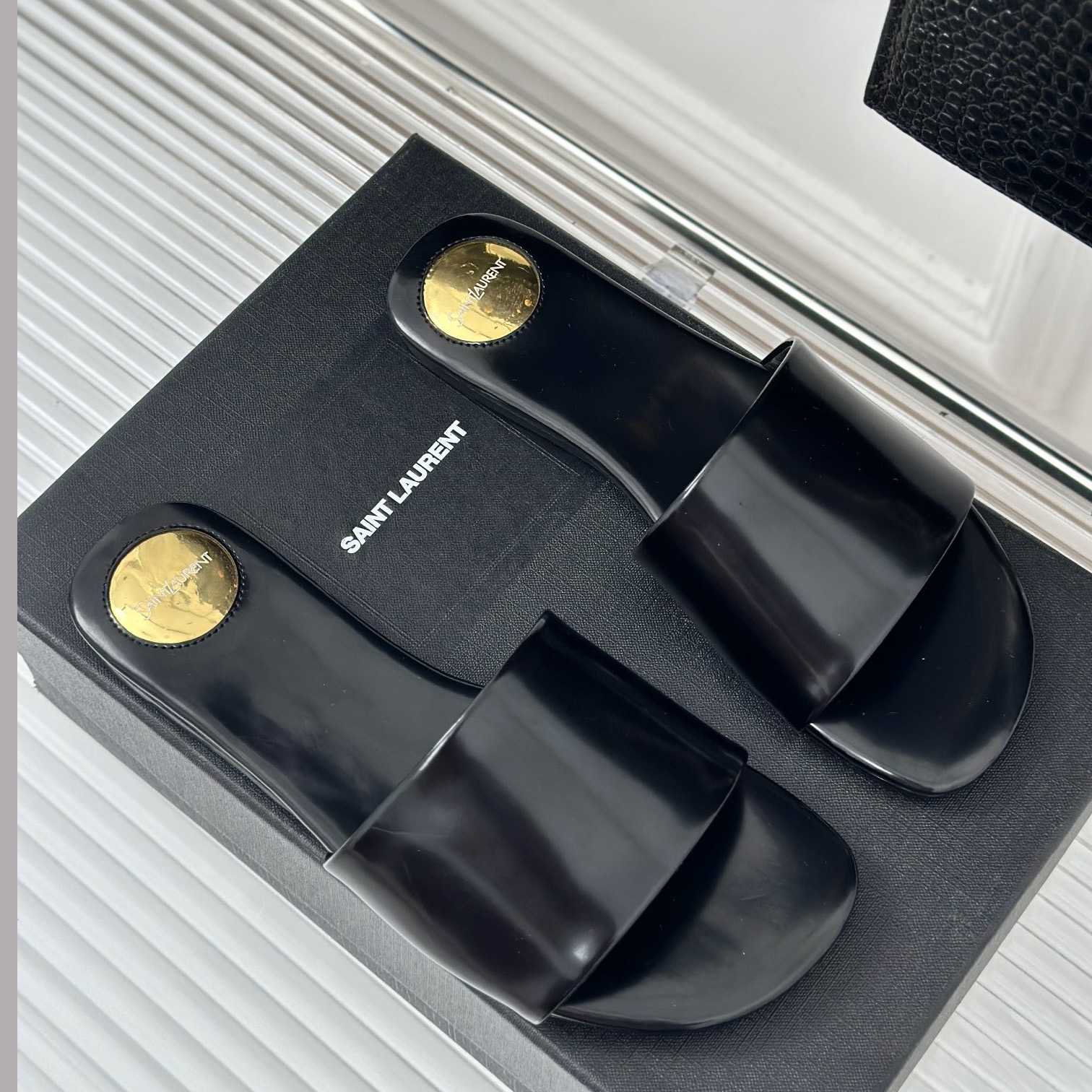 Saint Laurent Carlyle Slides In Glazed Leather - PerfectKickZ