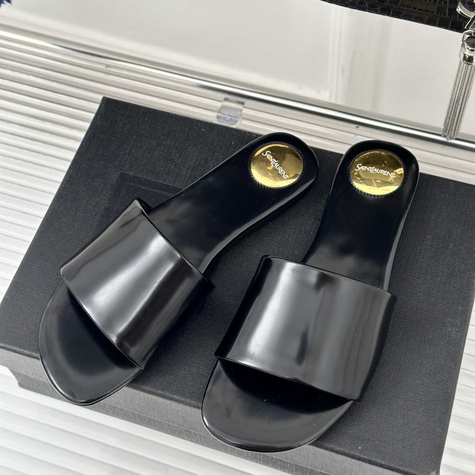 Saint Laurent Carlyle Slides In Glazed Leather - PerfectKickZ