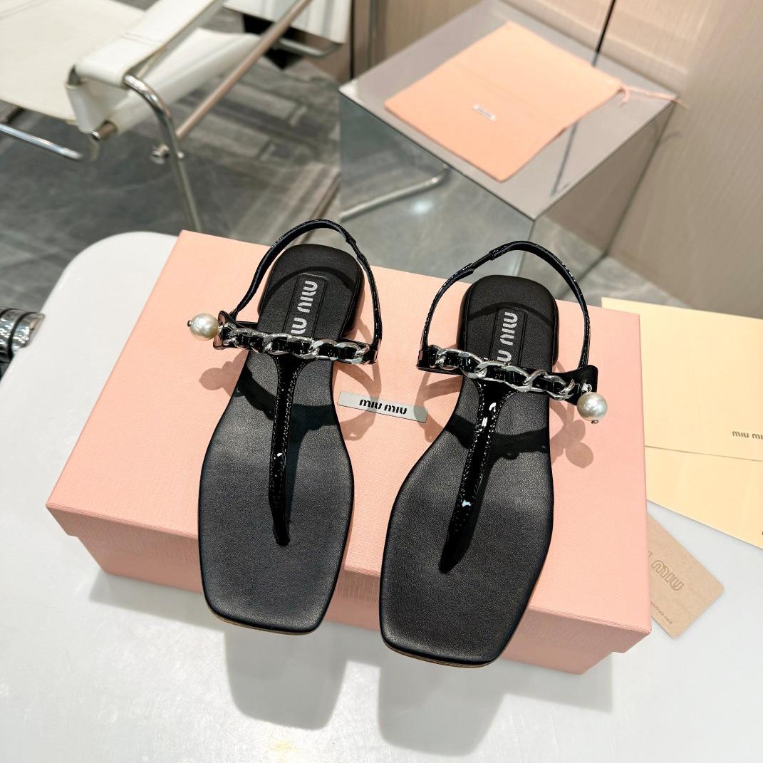 Miu Miu Patent Leather Thong Sandals - PerfectKickZ