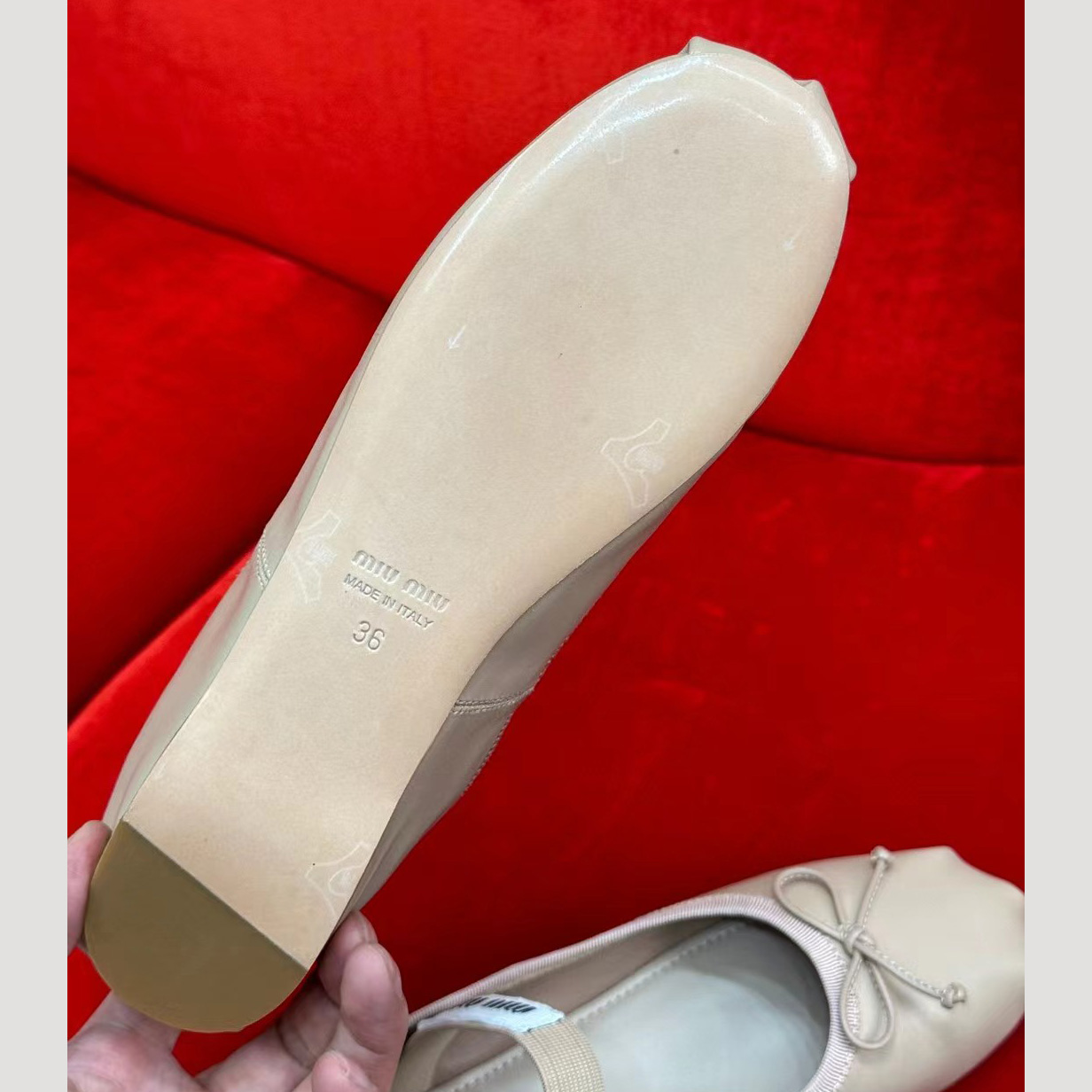 Miu Miu Leather Bow Ballerina Flats - PerfectKickZ