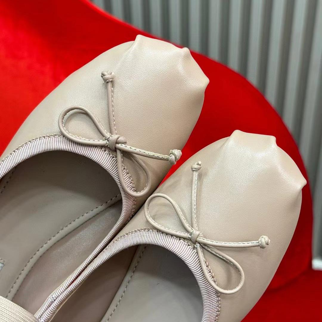 Miu Miu Leather Bow Ballerina Flats - PerfectKickZ