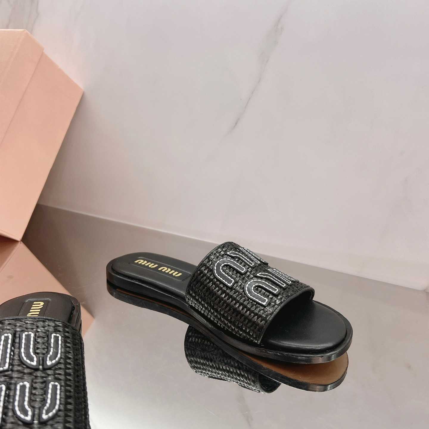 Miu Miu Raffia-effect Woven Fabric Slides - 