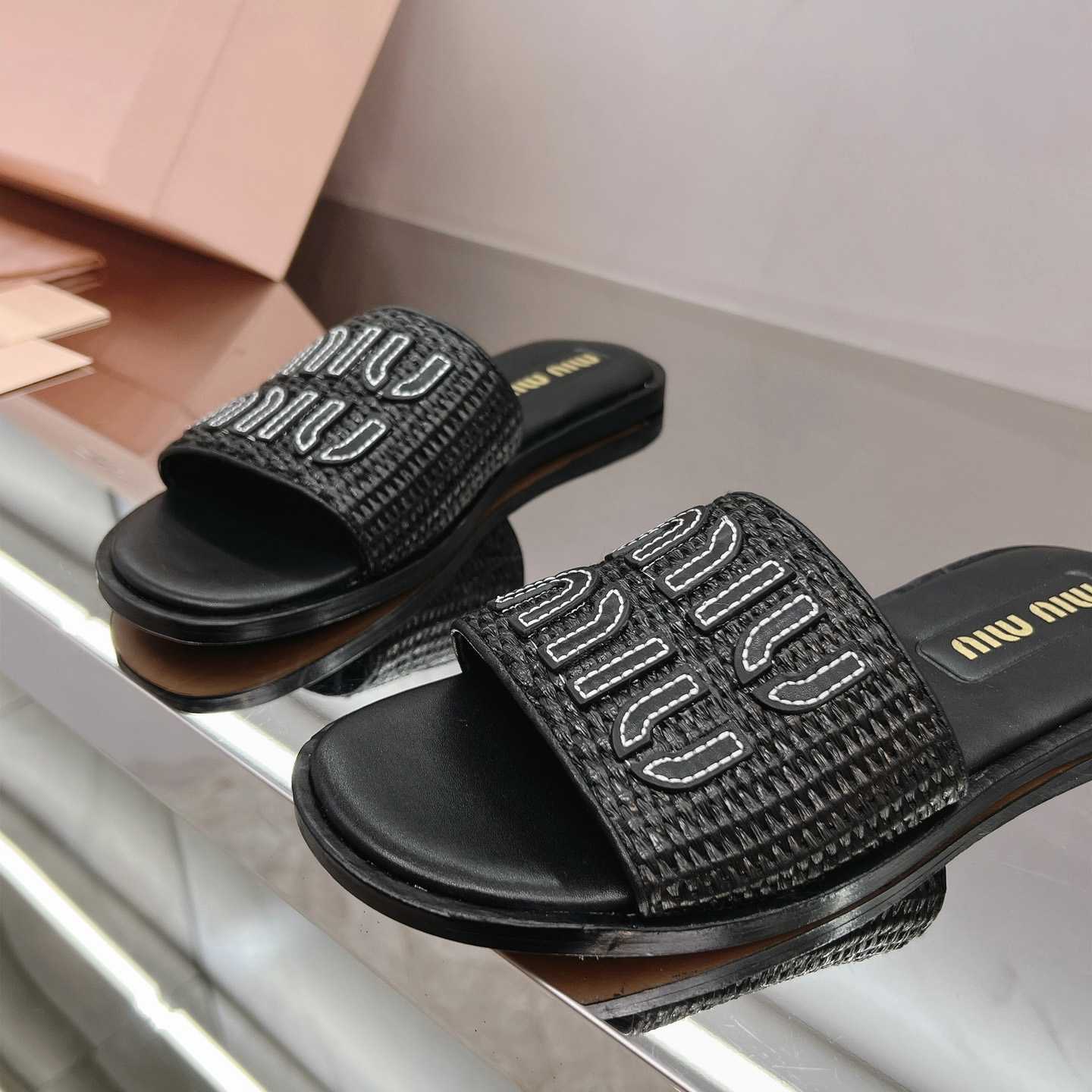 Miu Miu Raffia-effect Woven Fabric Slides - 