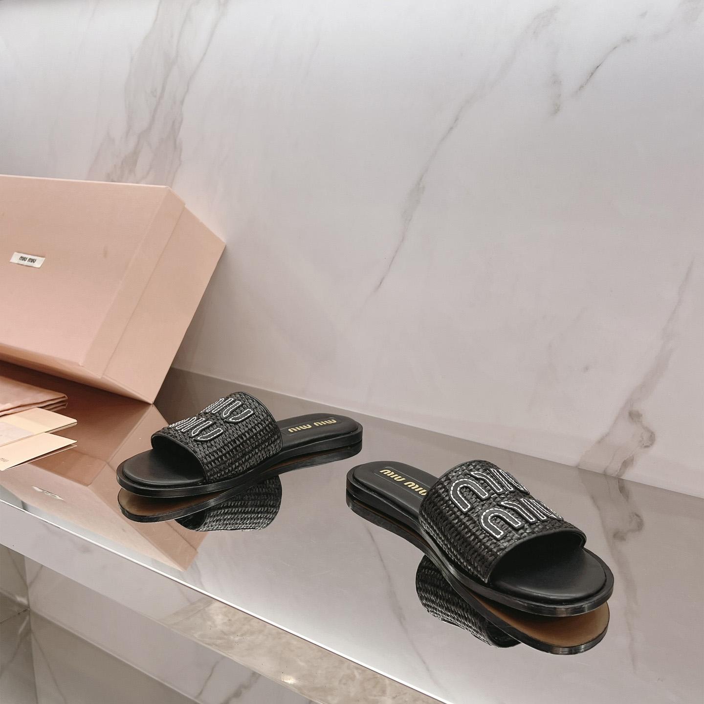 Miu Miu Raffia-effect Woven Fabric Slides - 