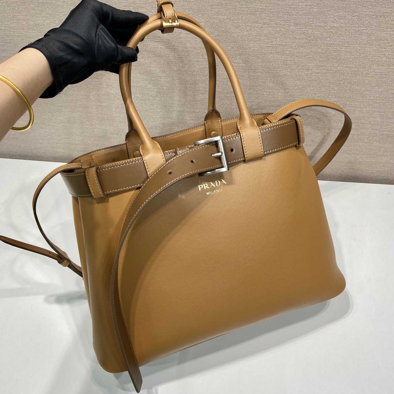 Prada Buckle Large Leather Handbag With Belt - PerfectKickZ