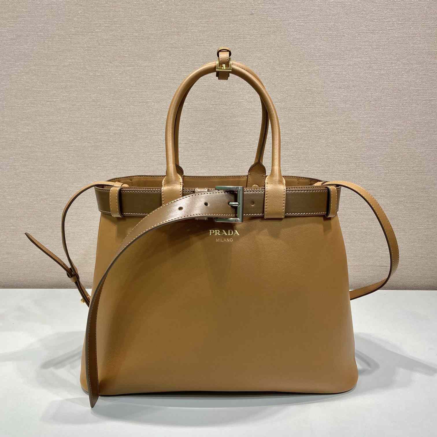 Prada Buckle Large Leather Handbag With Belt - PerfectKickZ