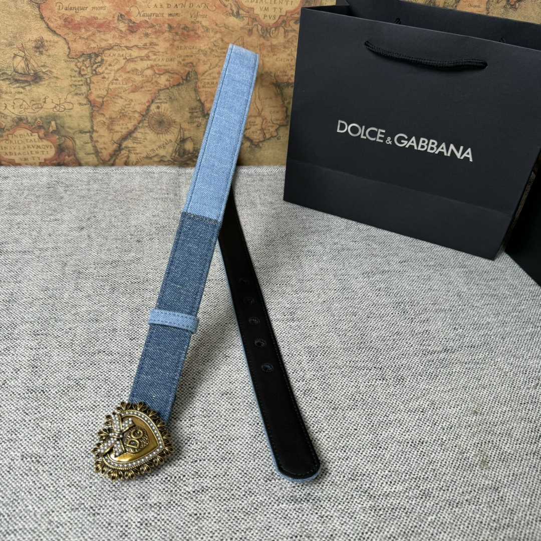 Dolce & Gabbana Devotion Denim Belt - PerfectKickZ