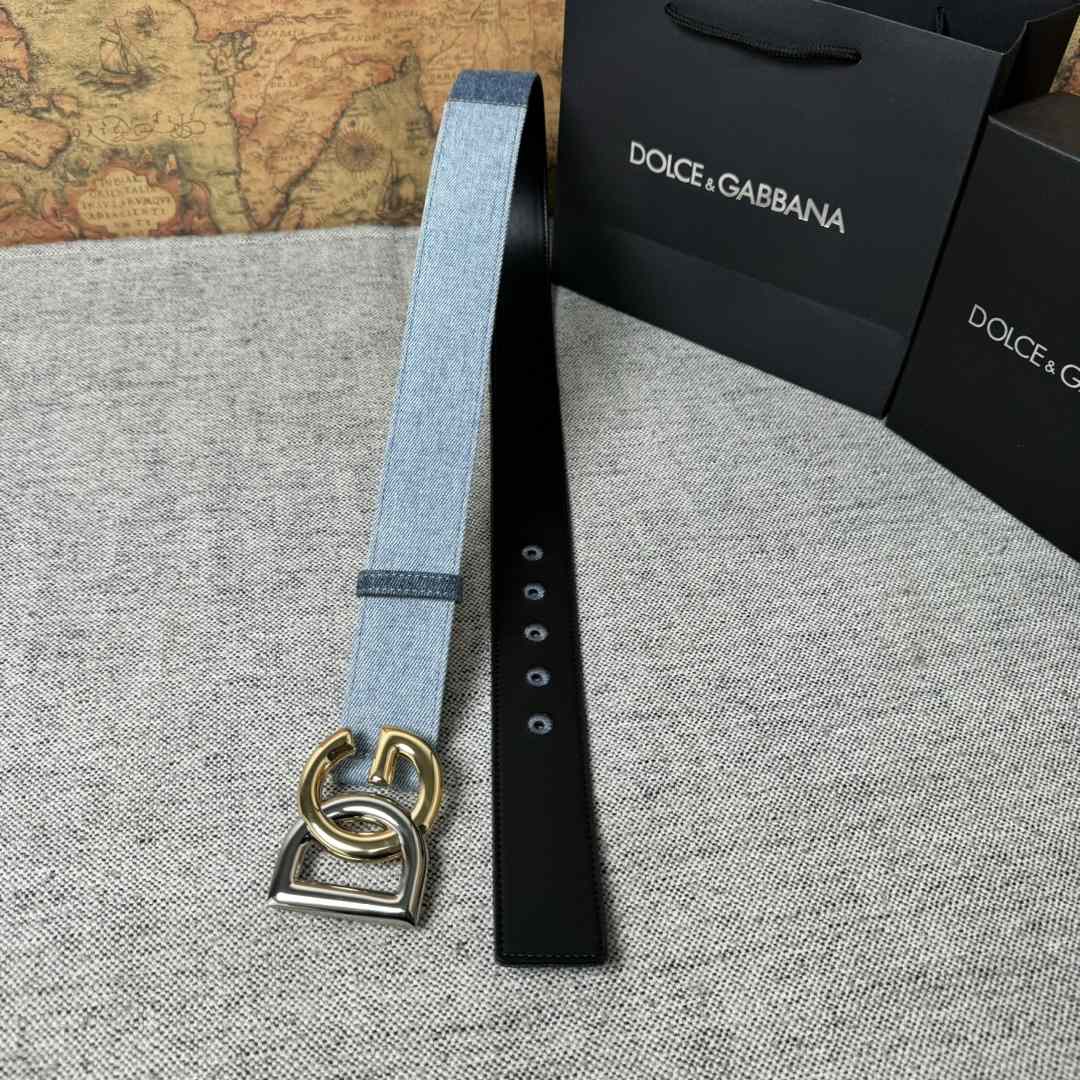 Dolce & Gabbana Denim Belt With DG Logo - PerfectKickZ